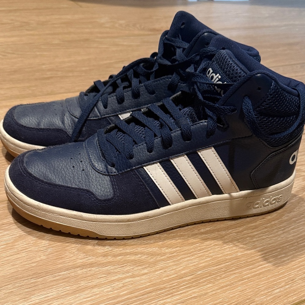Adidas Men's Dark Blue and Cream High-Top Sneakers